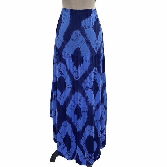Wdny Blue Printed Asymmetrical Maxi Skirt Small - Picture 3 of 8